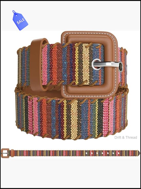 Vegan Leather Square Buckle Belt - Woven Fabric main image 6